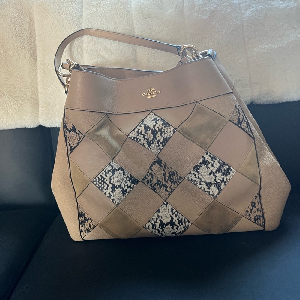 Coach Beige and Black Patchwork Shoulder Bag